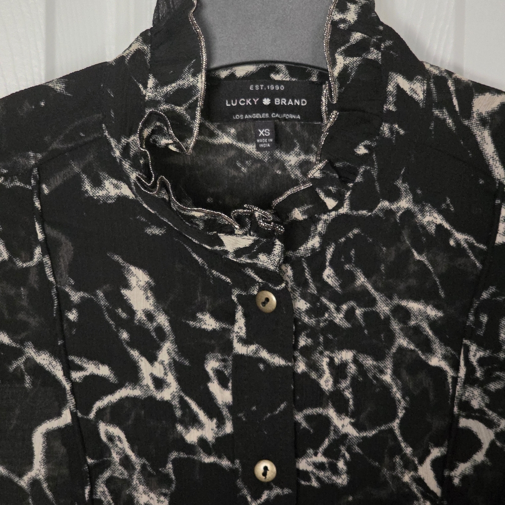 Lucky Brand Semi-sheer Ruffled Neck & Long Sleeve Tunic Blouse